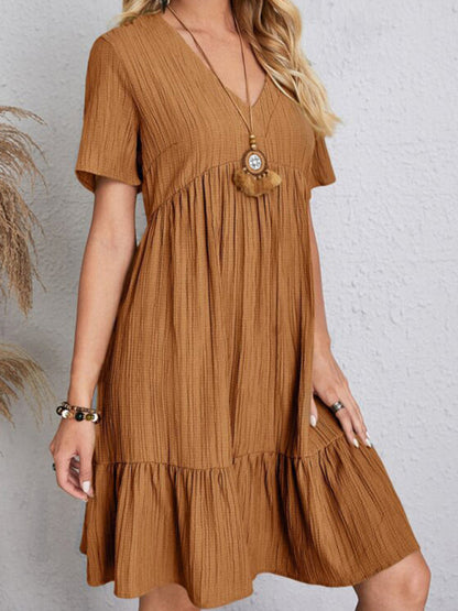 Beatrice® | V-Neck Short Sleeve Loose Fit Midi Sundress