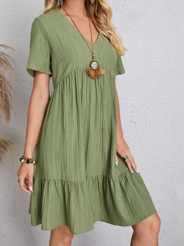 Beatrice® | V-Neck Short Sleeve Loose Fit Midi Sundress