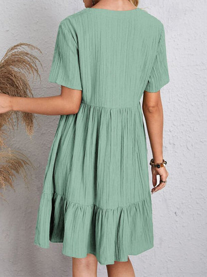 Beatrice® | V-Neck Short Sleeve Loose Fit Midi Sundress