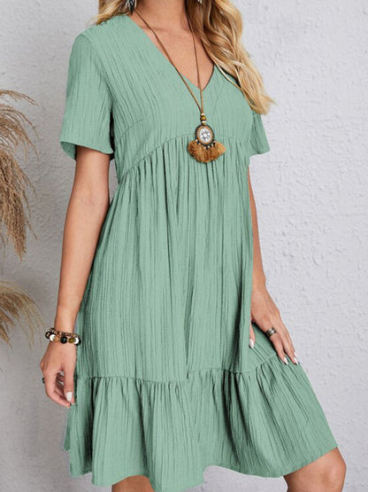 Beatrice® | V-Neck Short Sleeve Loose Fit Midi Sundress