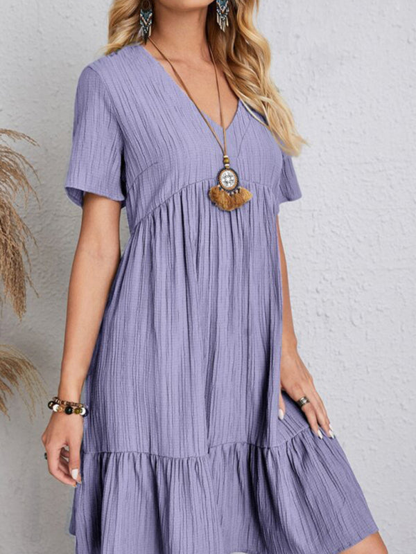 Beatrice® | V-Neck Short Sleeve Loose Fit Midi Sundress