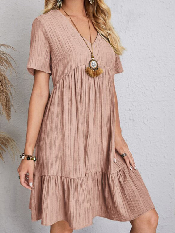 Beatrice® | V-Neck Short Sleeve Loose Fit Midi Sundress