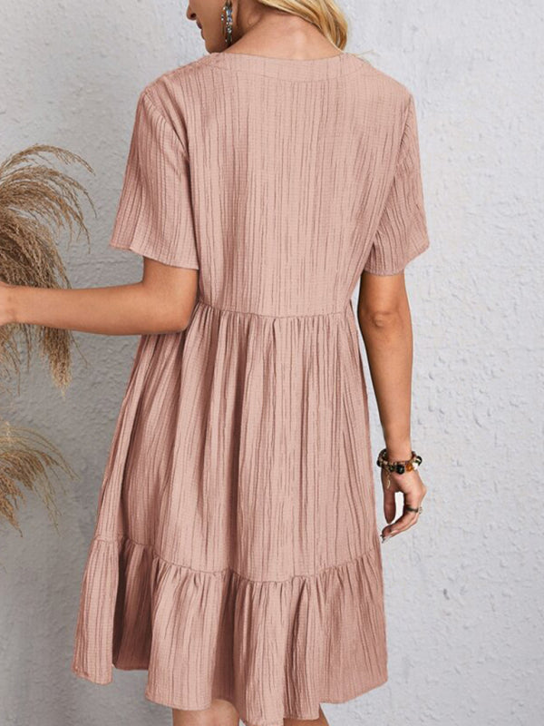 Beatrice® | V-Neck Short Sleeve Loose Fit Midi Sundress