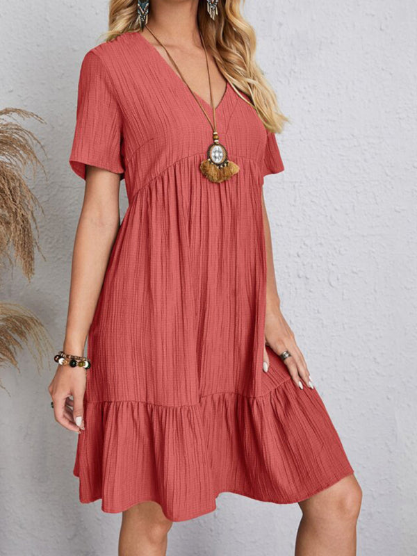 Beatrice® | V-Neck Short Sleeve Loose Fit Midi Sundress